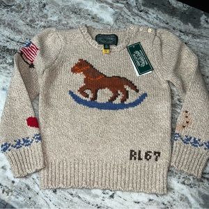 Vintage Rare Find Ralph Lauren Wool Rocking Horse Needlepoint Sweater NWT 6